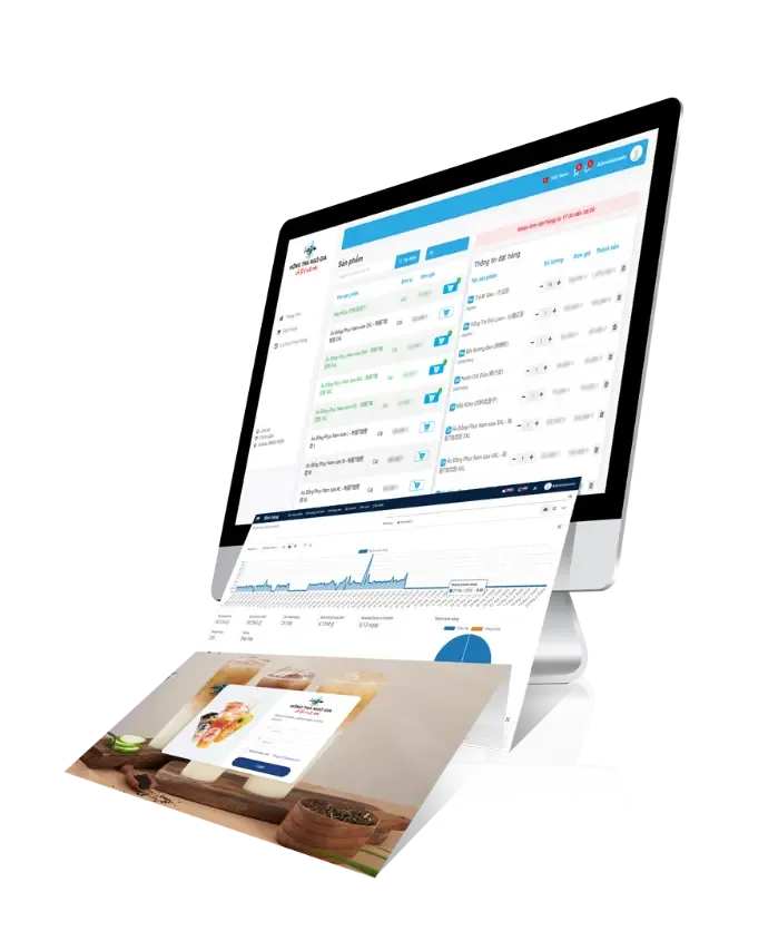 Màn hình máy tính hiển thị bảng số liệu và biểu đồ báo cáo của hệ thống ERP