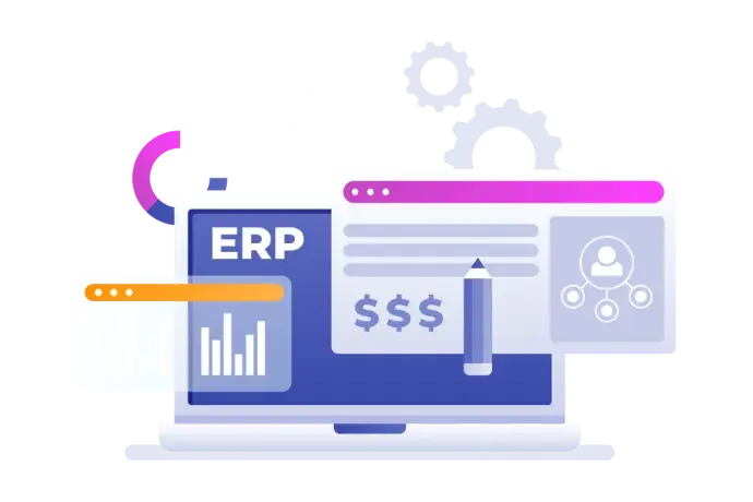 Minh họa hệ thống ERP trên màn hình máy tính