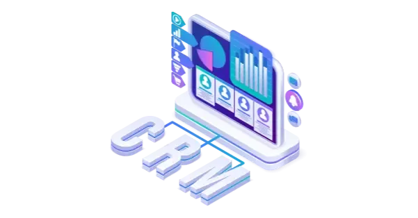 Biểu tượng CRM trên màn hình cùng các biểu đồ khách hàng