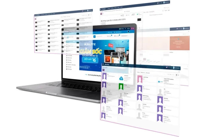 Các màn hình của hệ thống Affiliate xếp chồng phía trên một laptop