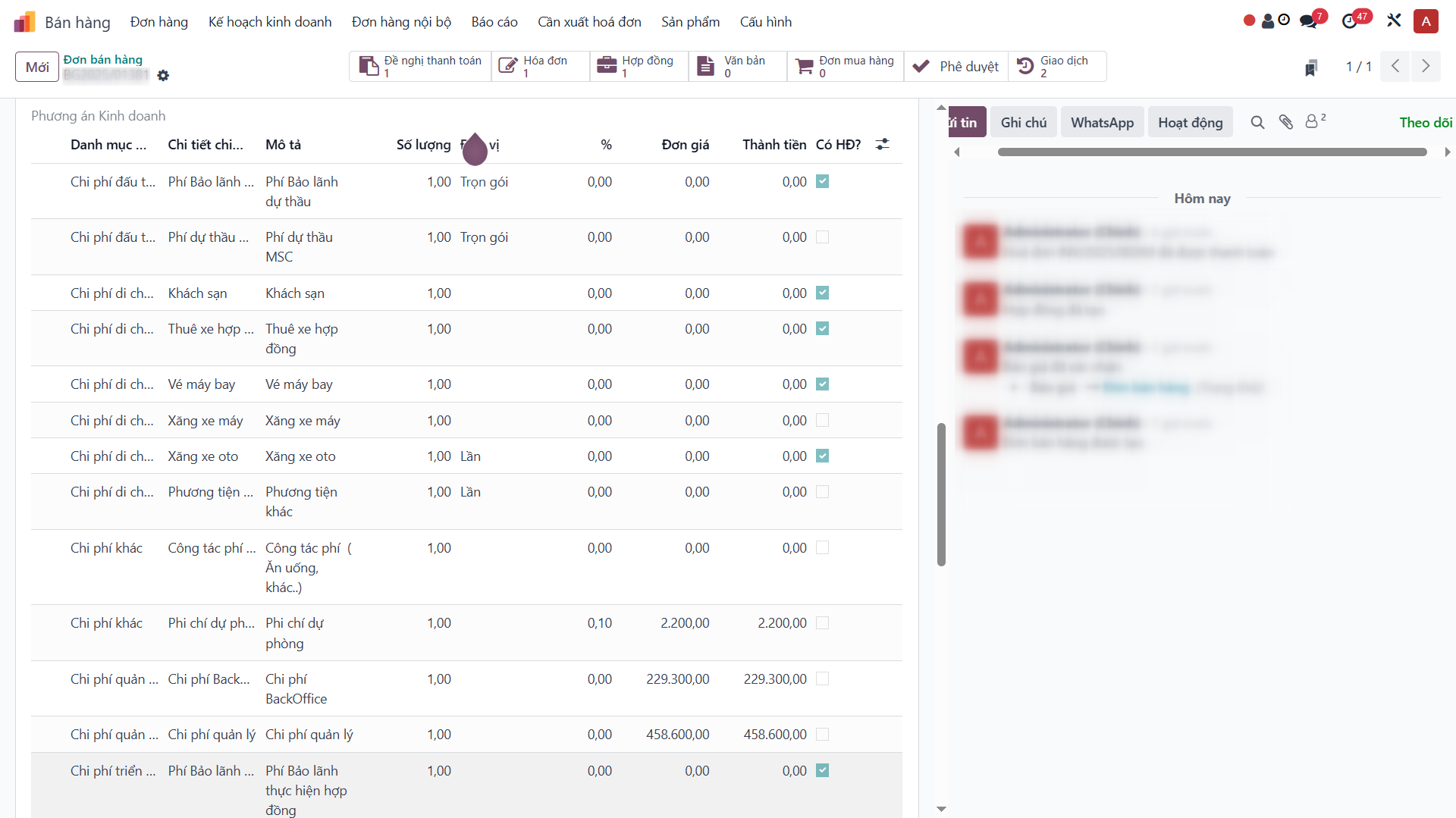 Quản lý chi tiết chi phí kinh doanh trên Odoo ERP